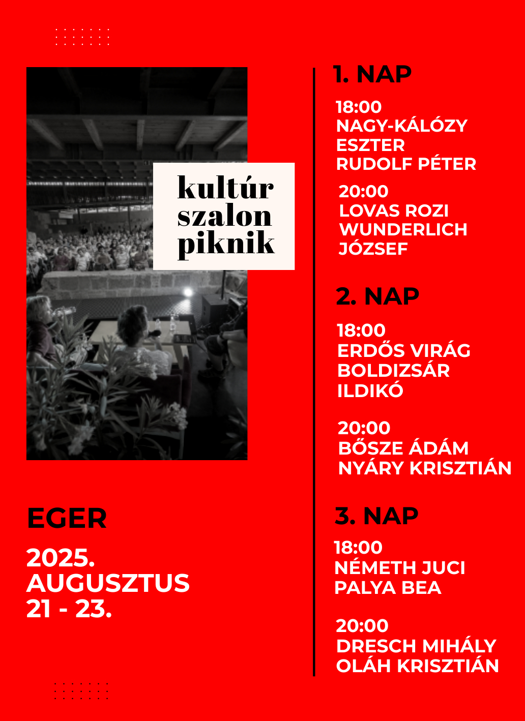 Kultúrszalon Piknik – Nyári beszélgetések és zene Egerben / 3 napos bérlet (aug. 21–23.)